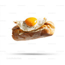 Fried Egg Baguette Sandwich on White Background