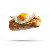 Fried Egg Baguette Sandwich on White Background