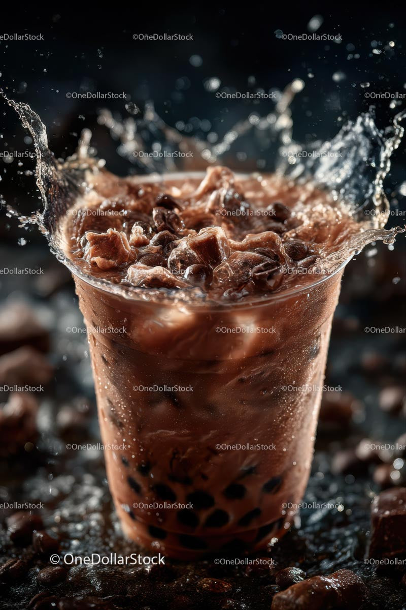 Iced Coffee Splash with Ice and Mocha Bubbles (39 Images)