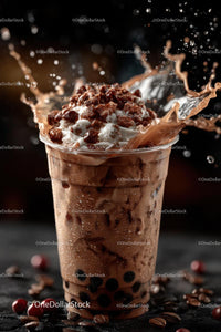 Iced Coffee with Whipped Cream and Chocolate Splash