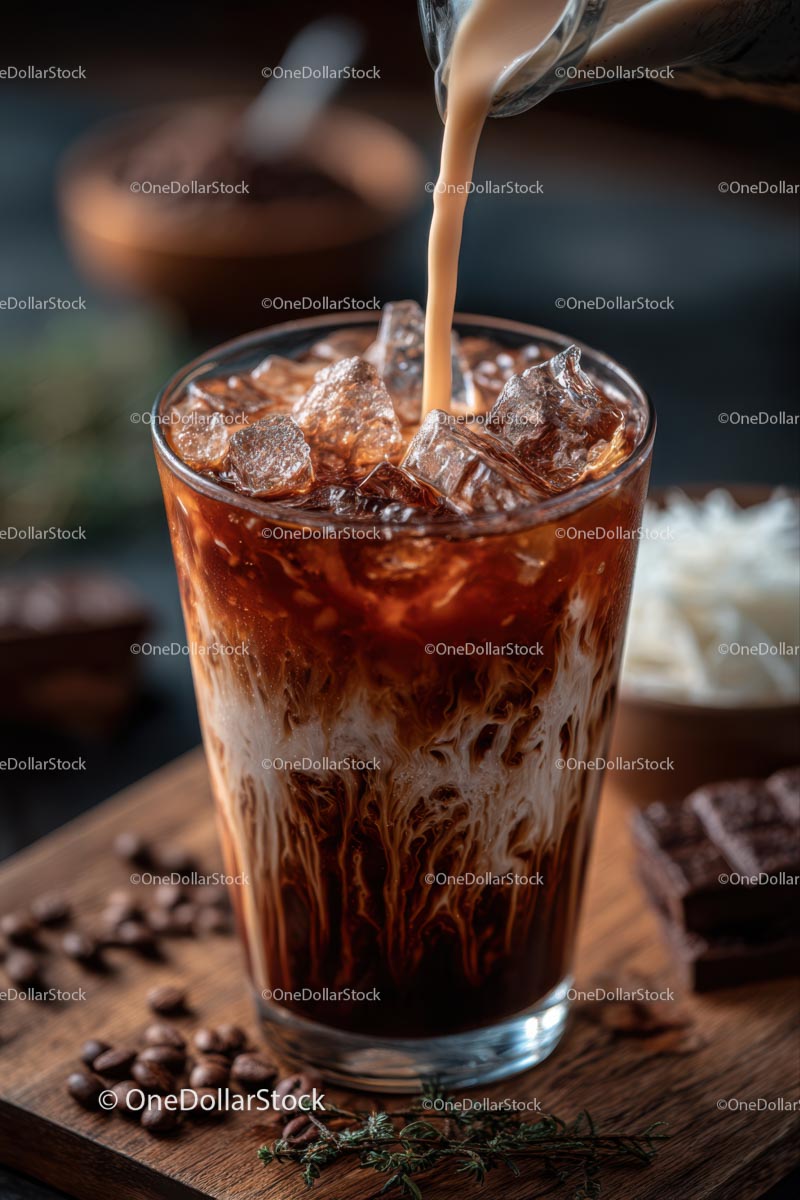 Refreshing Iced Coffee with Creamy Swirl and Ice Cubes