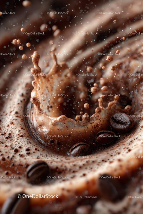 Dynamic Splash of Frothy Coffee with Beans
