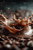 High-Speed Coffee Splash Among Coffee Beans
