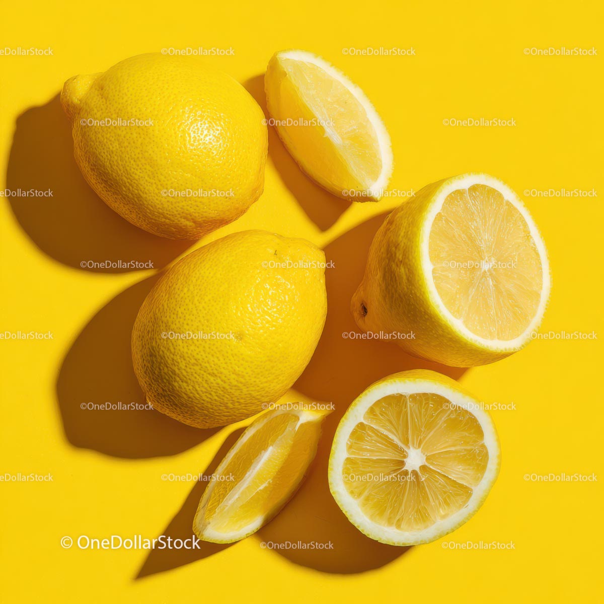 Fresh Lemons on a Bright Yellow Background (24 Images)
