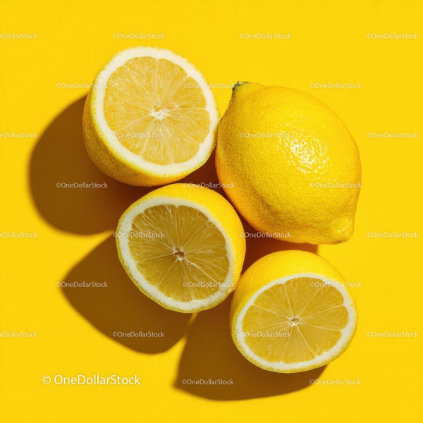 Fresh Lemons on Bright Yellow Background