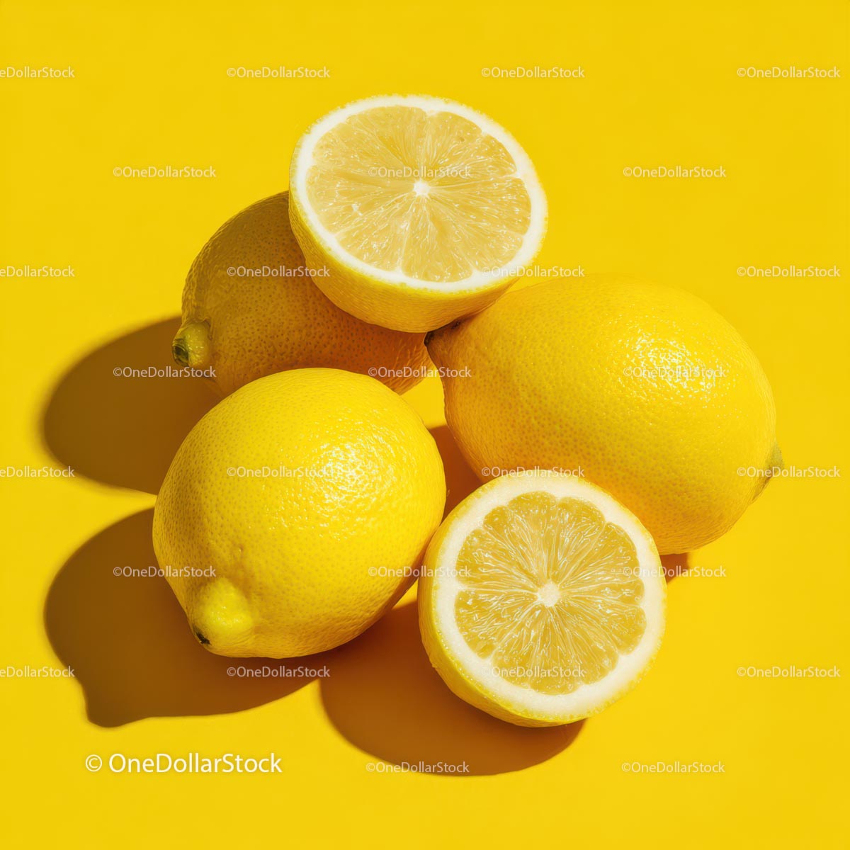 Fresh Lemons on a Bright Yellow Background