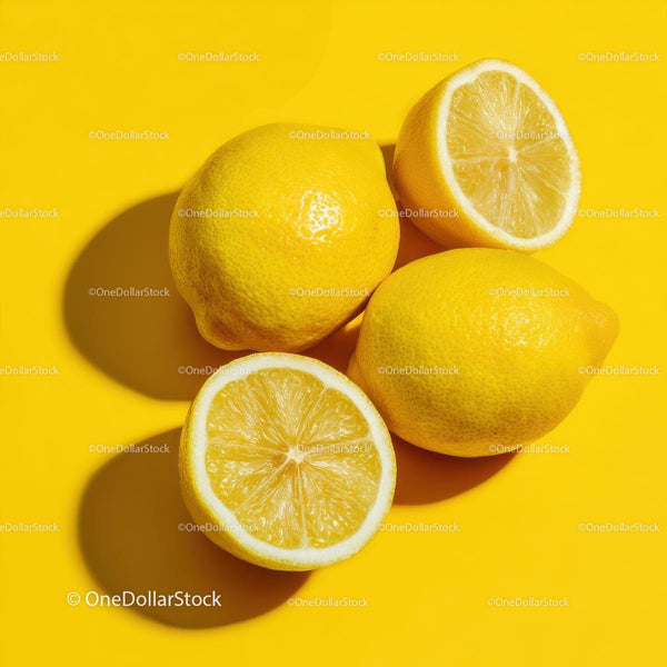 Fresh Cut Lemons on Vibrant Yellow Background
