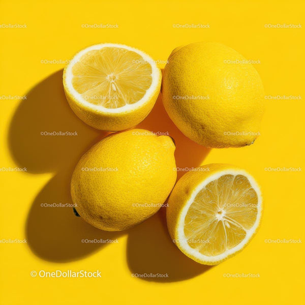 Fresh Yellow Lemons on a Bright Yellow Background