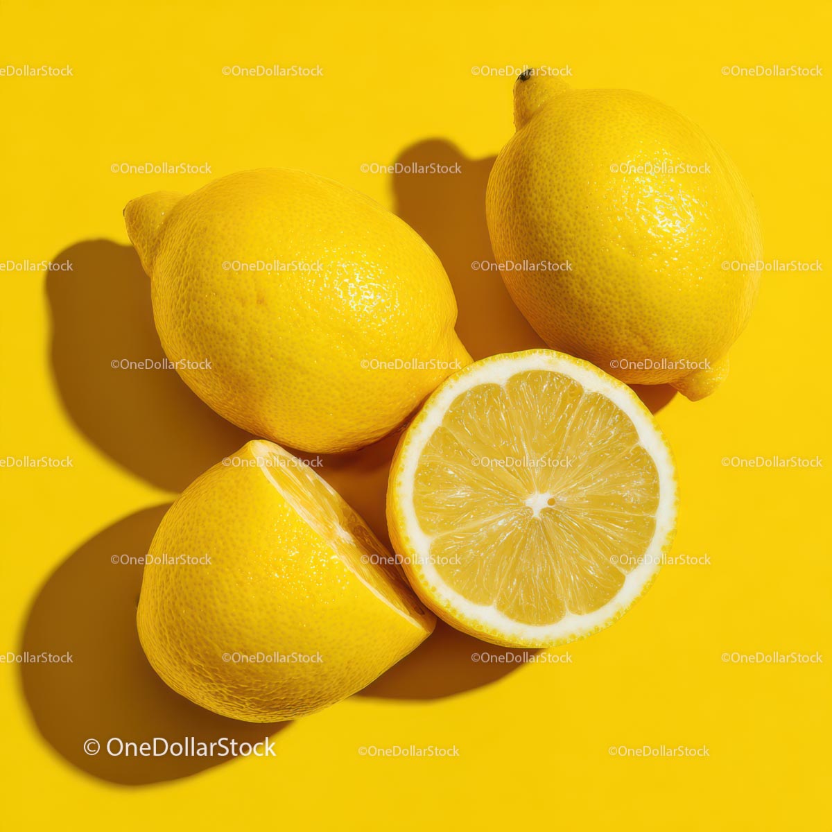Fresh Lemons on a Bright Yellow Background