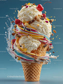 Delicious Ice Cream Cone with Colorful Toppings