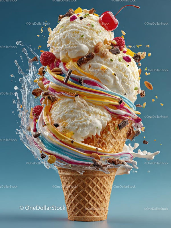 Delightful Ice Cream Cone with Colorful Candy Toppings Stock Photo Bundle (37 JPG Files)