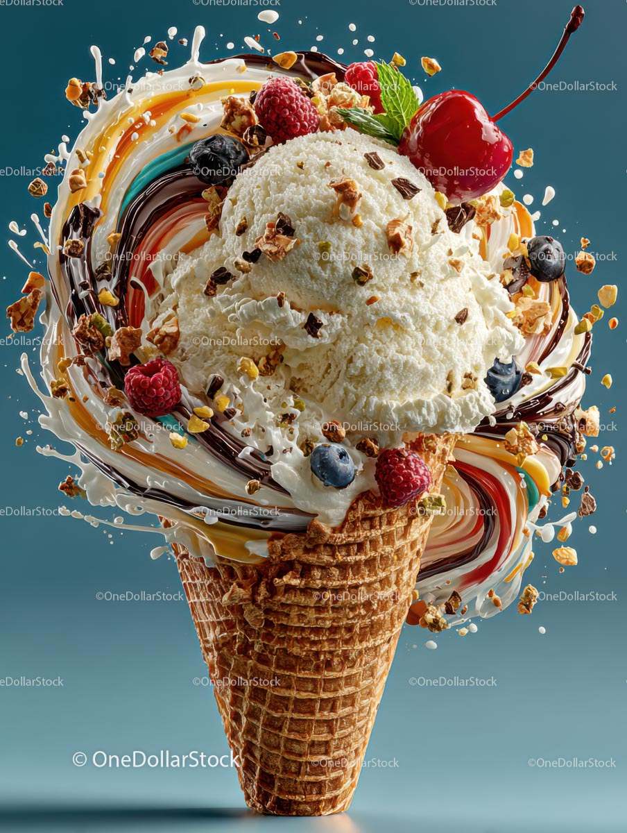 Delicious Ice Cream Cone with Colorful Toppings
