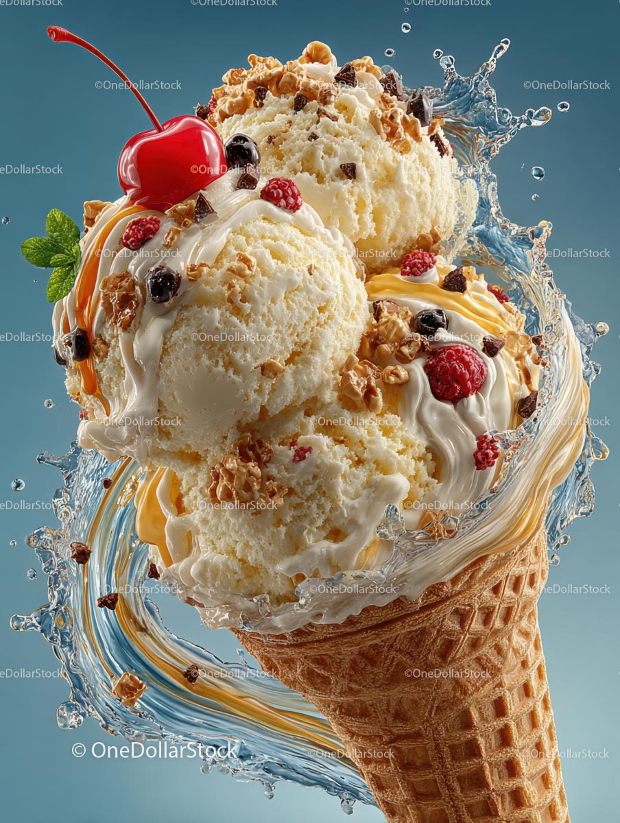 Delicious Ice Cream Cone with Colorful Toppings