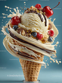 Delicious Ice Cream Cone with Colorful Toppings