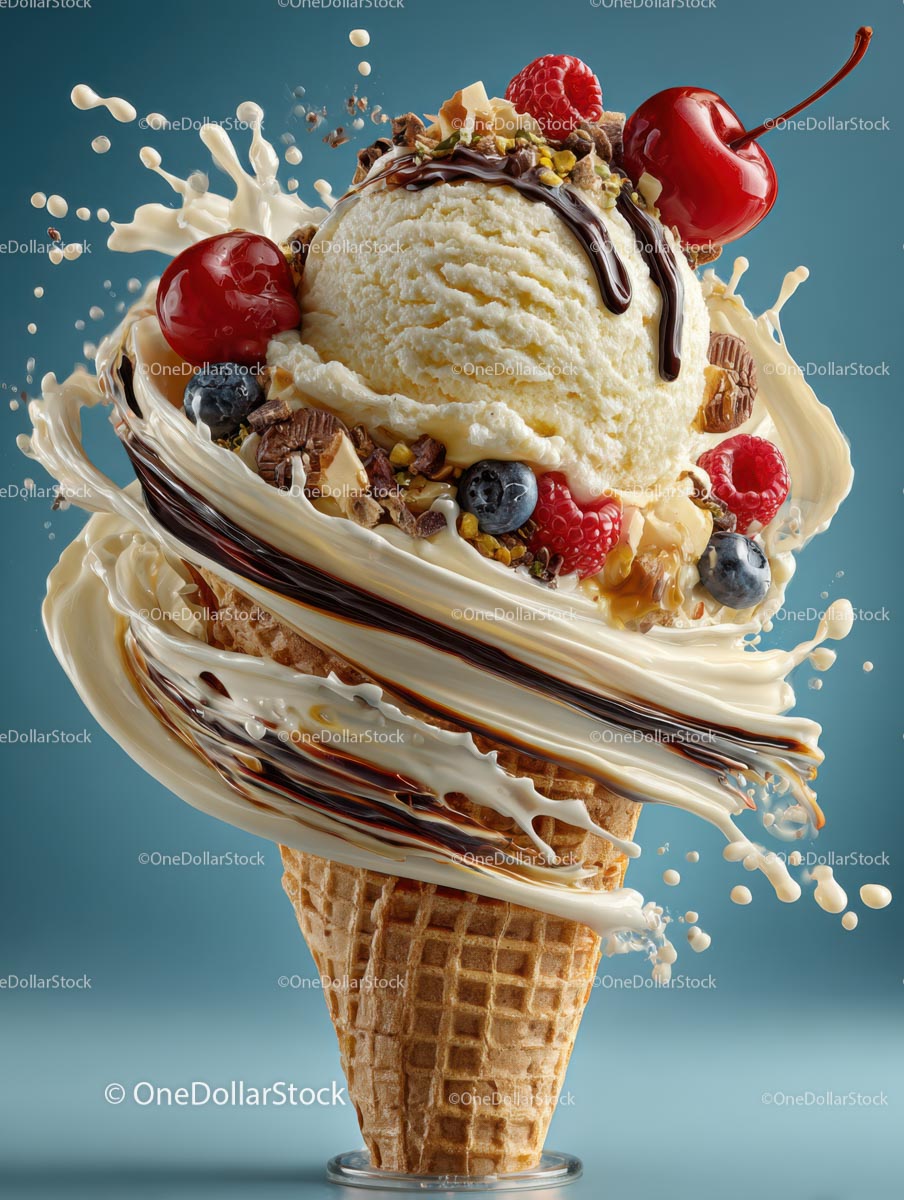 Delicious Ice Cream Cone with Colorful Toppings