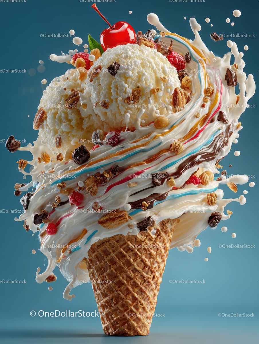Delicious Ice Cream Cone with Colorful Toppings