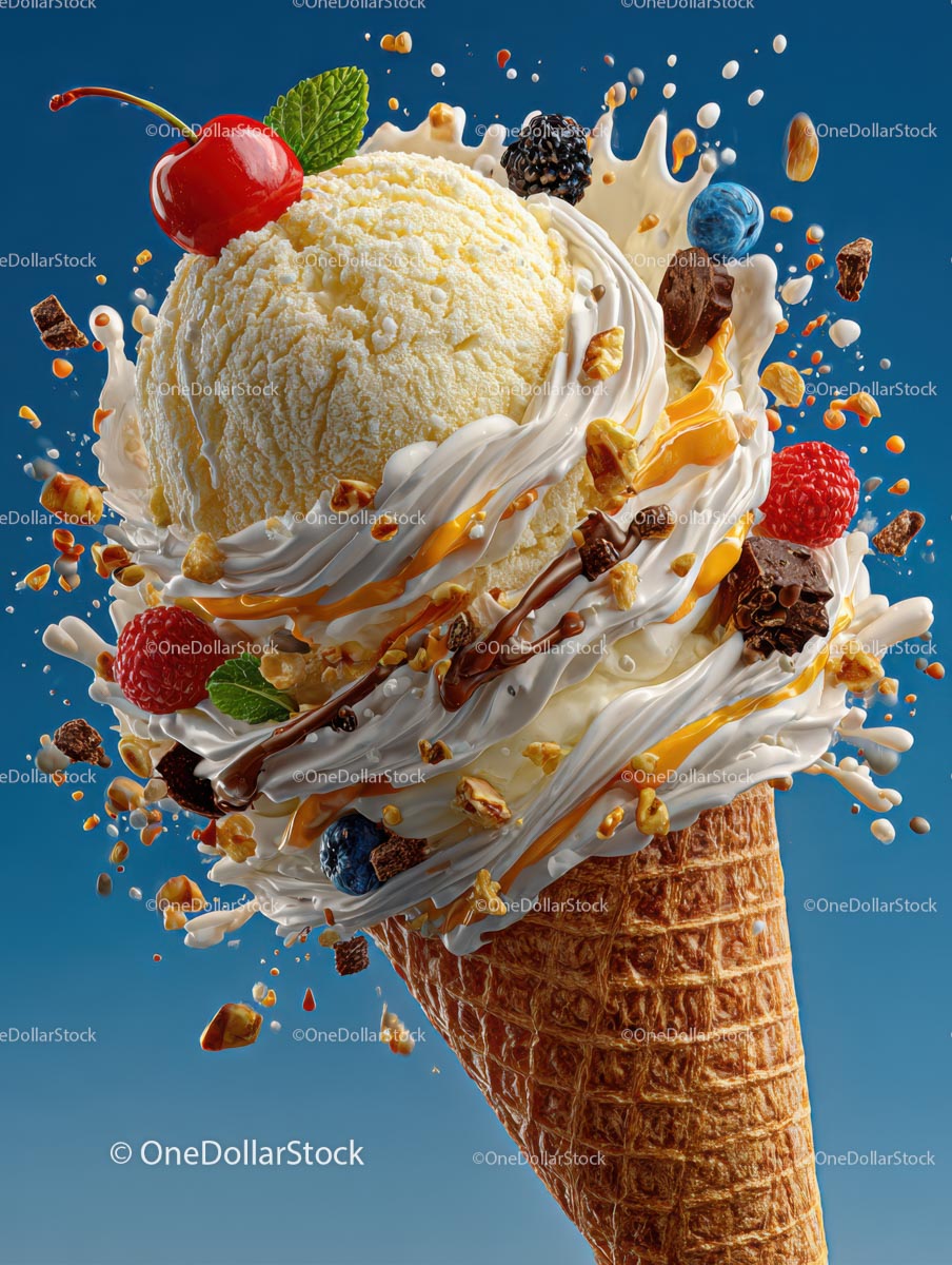 Delicious Ice Cream Cone with Colorful Toppings