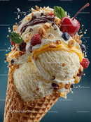 Delicious Ice Cream Cone with Colorful Toppings