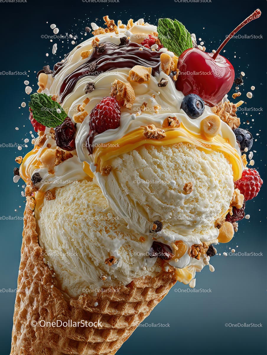 Delicious Ice Cream Cone with Colorful Toppings