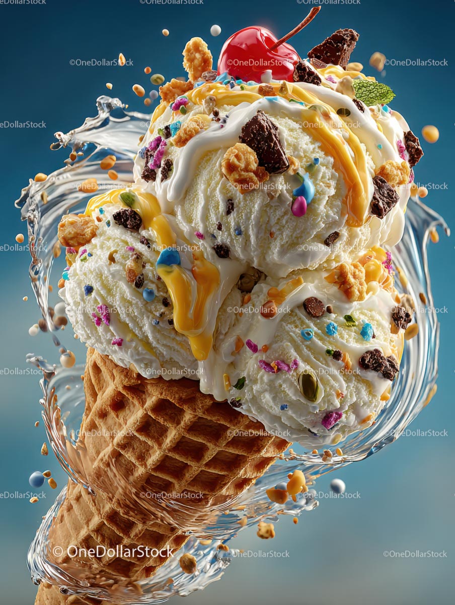Delicious Ice Cream Cone with Colorful Toppings
