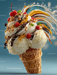 Delicious Ice Cream Cone with Colorful Toppings