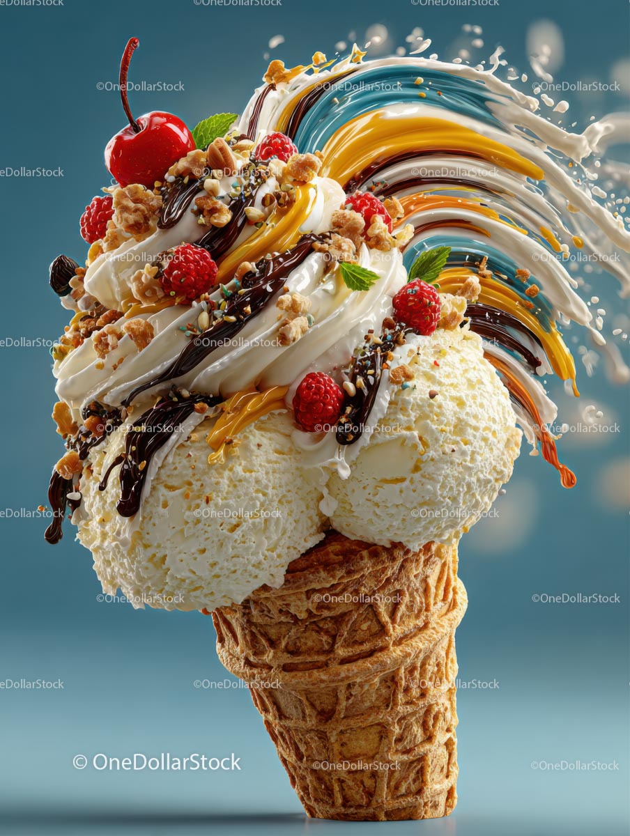 Delicious Ice Cream Cone with Colorful Toppings