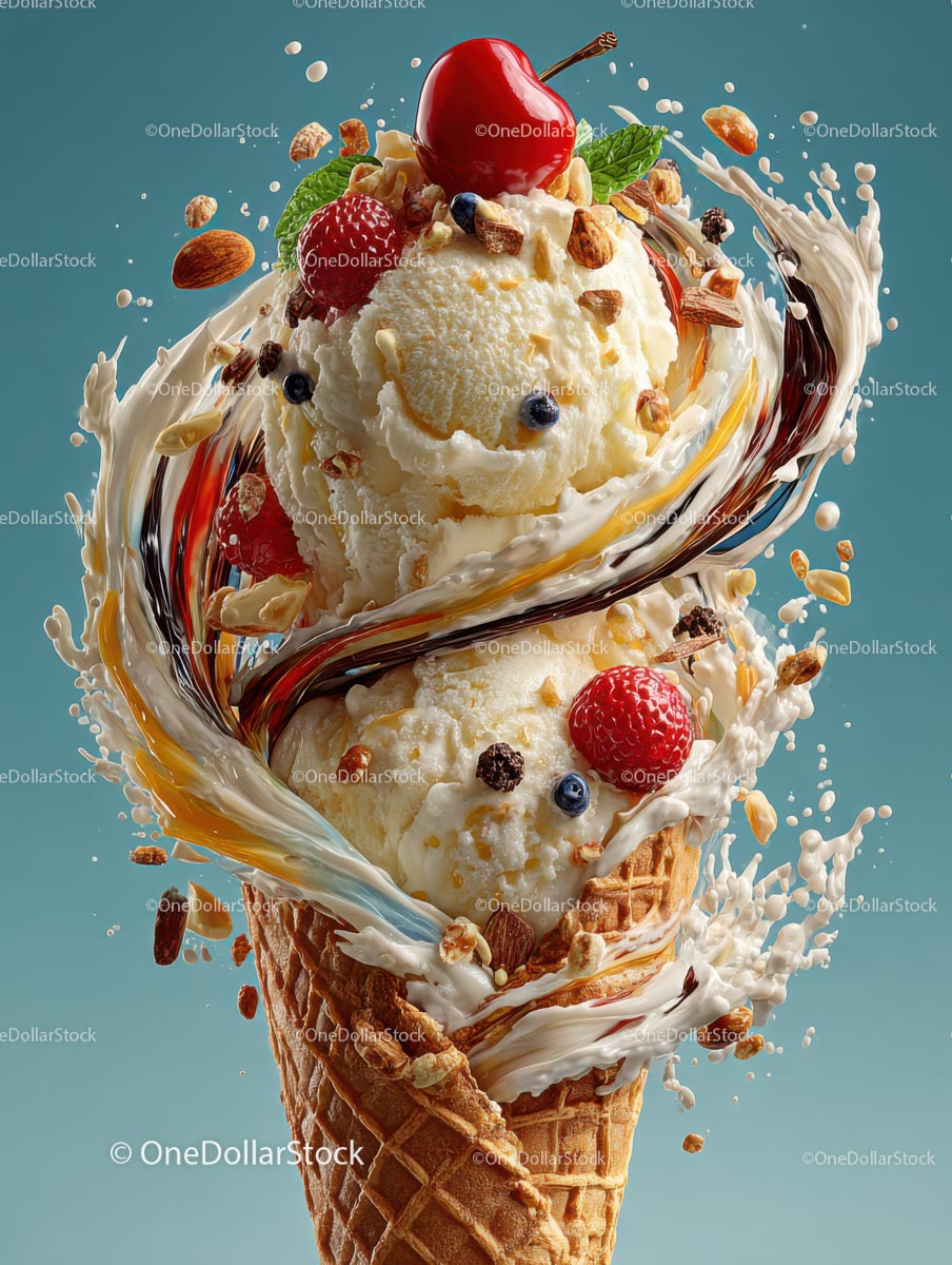 Delicious Ice Cream Cone with Colorful Toppings