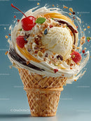 Delicious Ice Cream Cone with Colorful Toppings