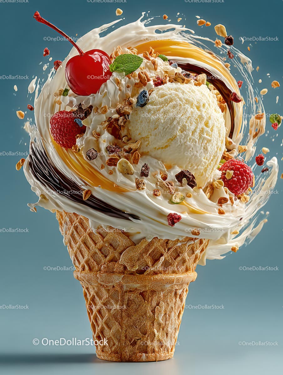 Delicious Ice Cream Cone with Colorful Toppings