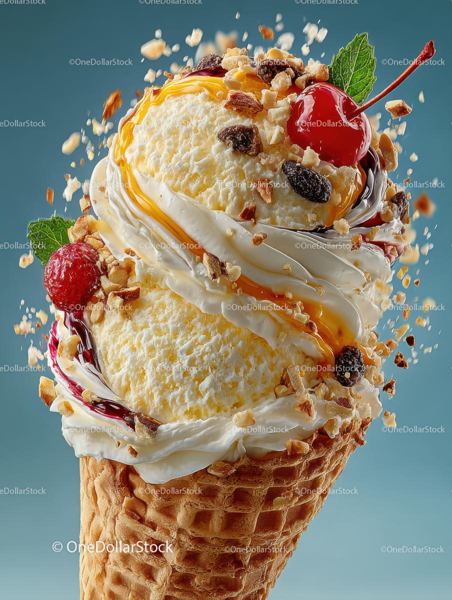 Delicious Ice Cream Cone with Colorful Toppings