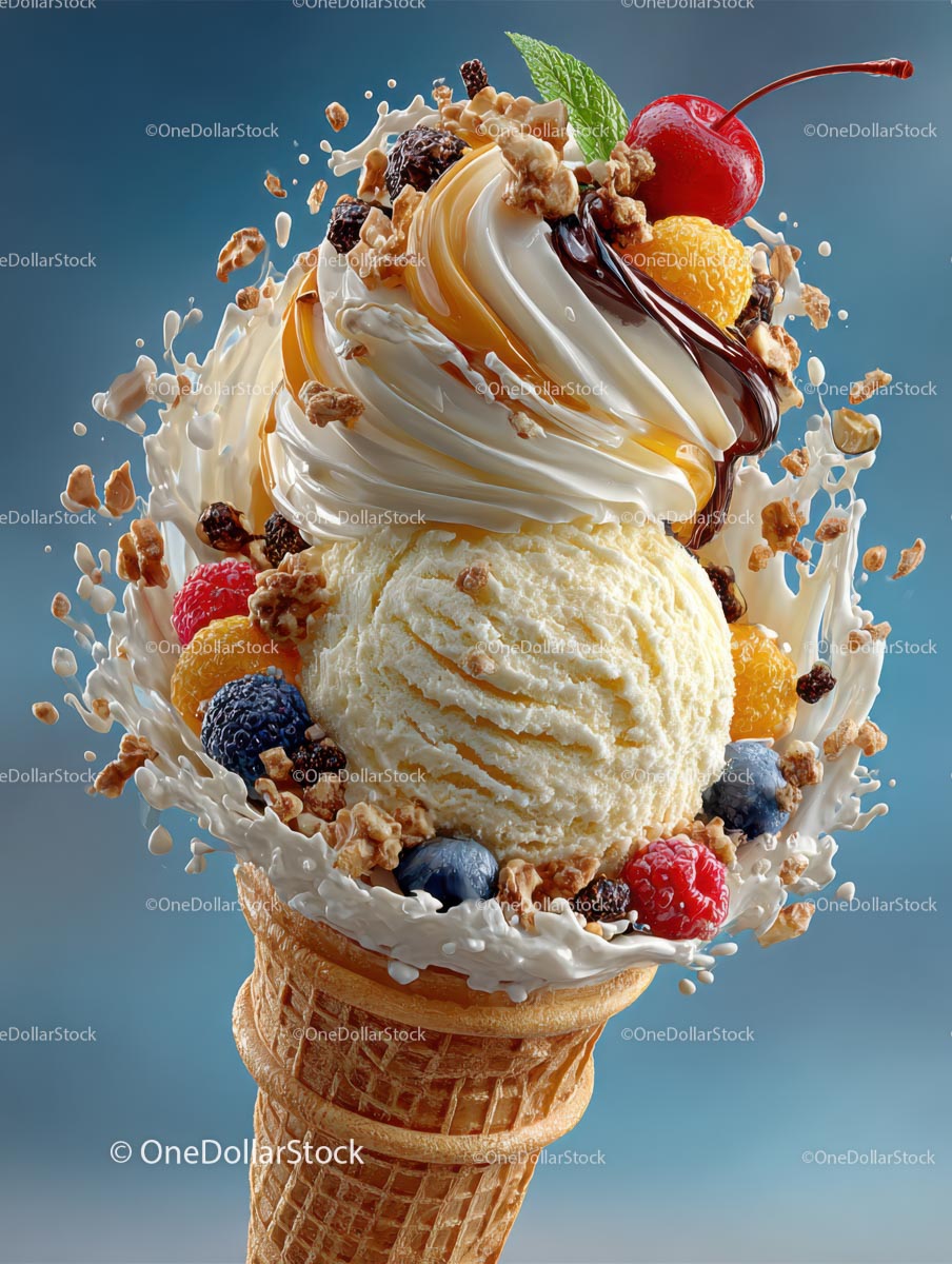 Delicious Ice Cream Cone with Colorful Toppings
