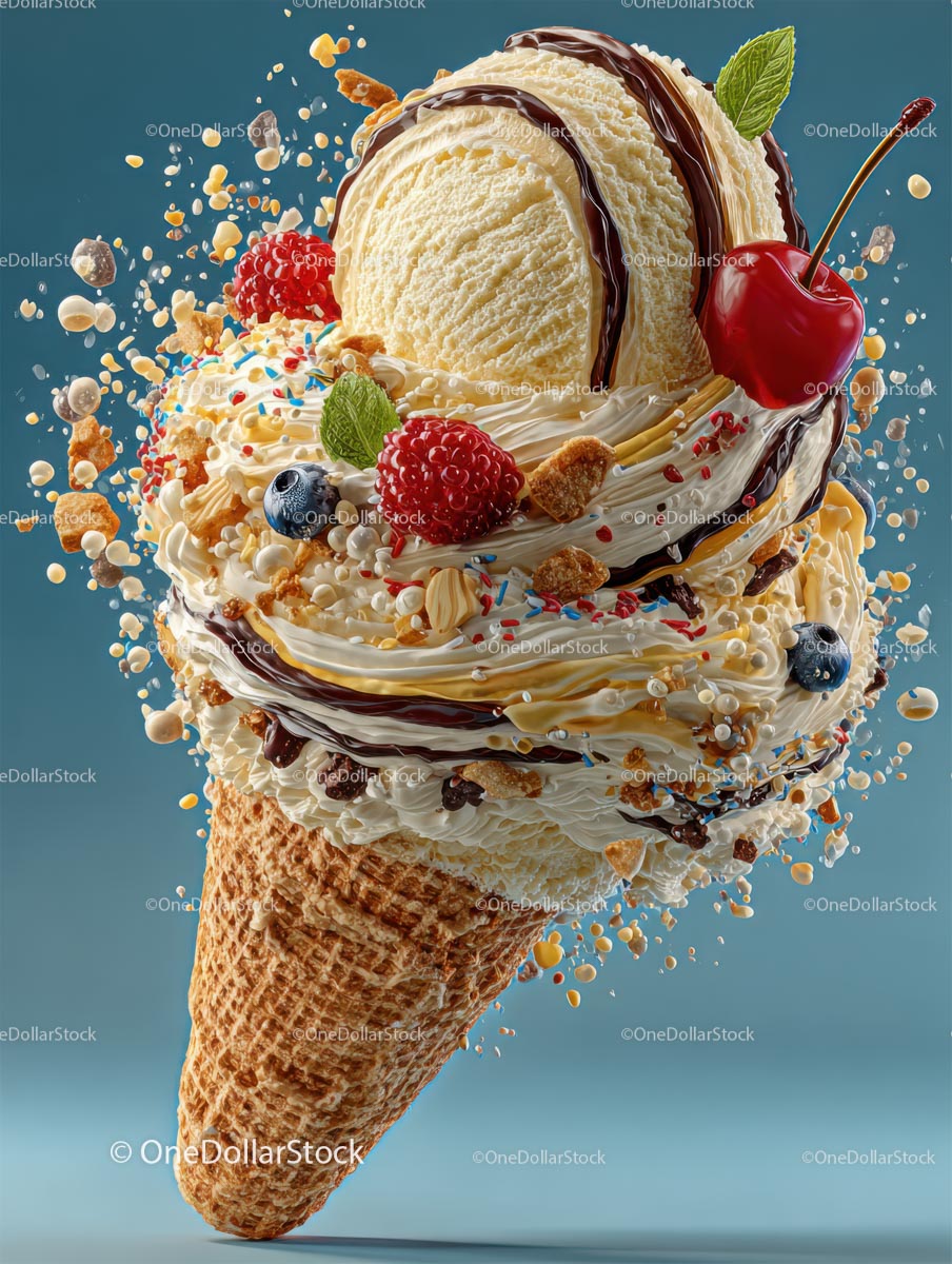 Delicious Ice Cream Cone with Colorful Toppings