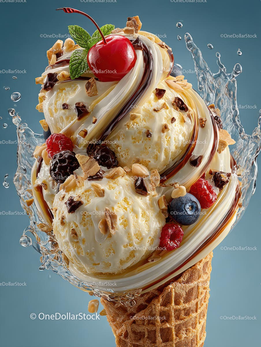 Delicious Ice Cream Cone with Colorful Toppings