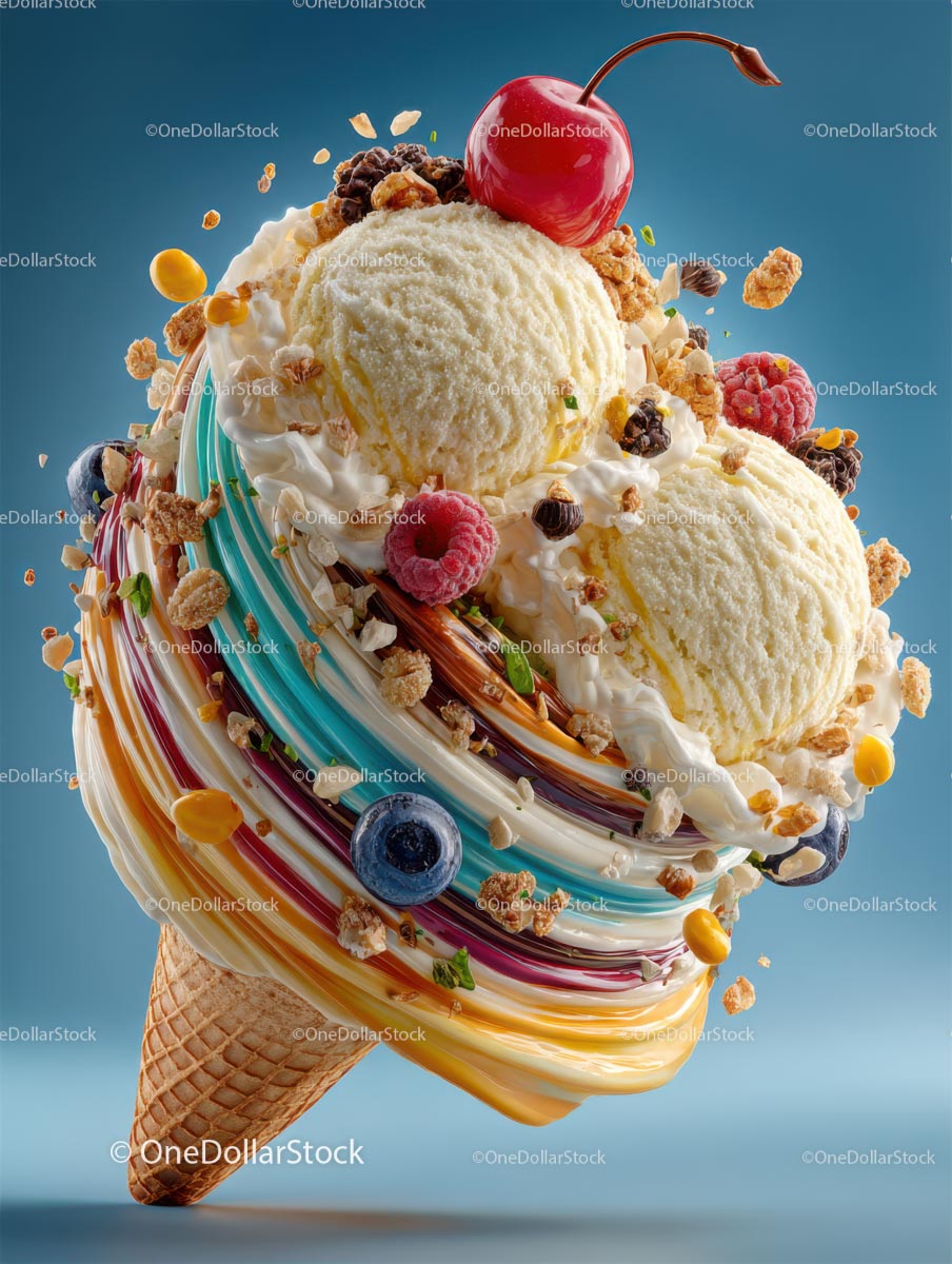 Delicious Ice Cream Cone with Colorful Toppings