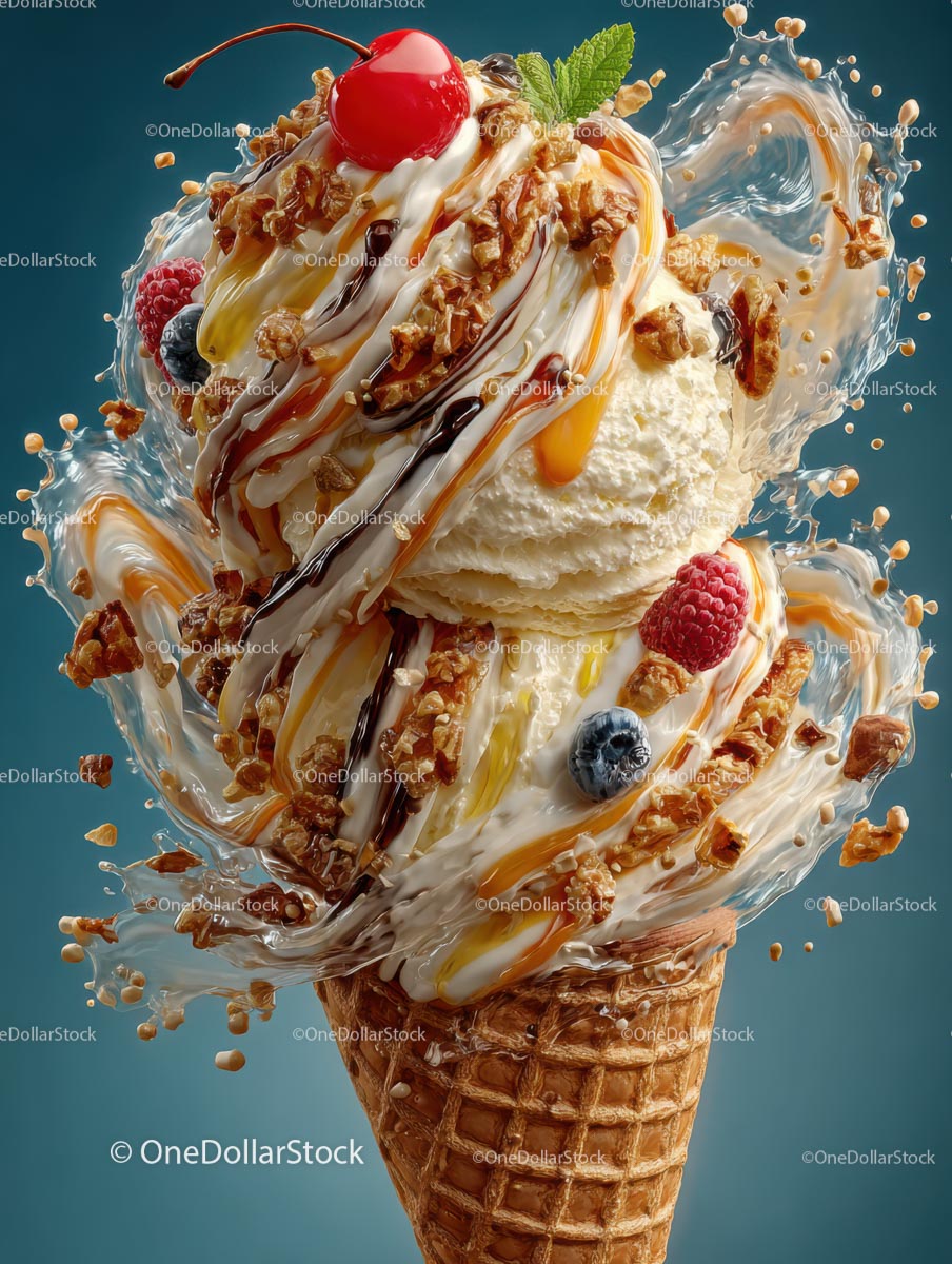 Delicious Ice Cream Cone with Colorful Toppings
