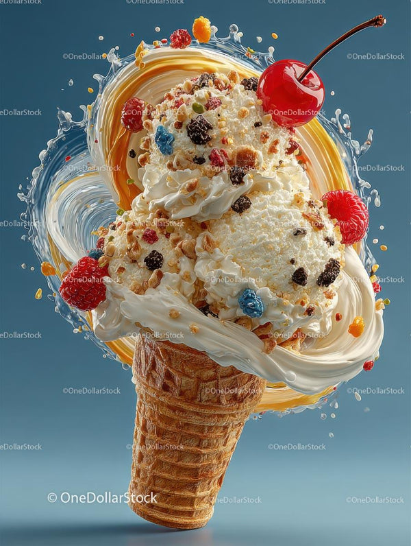 Delicious Ice Cream Cone with Cherry and Sprinkles