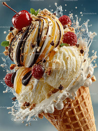 Delicious Ice Cream Cone with Colorful Toppings