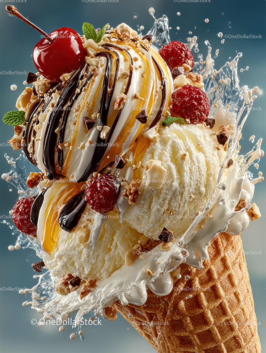 Delicious Ice Cream Cone with Colorful Toppings
