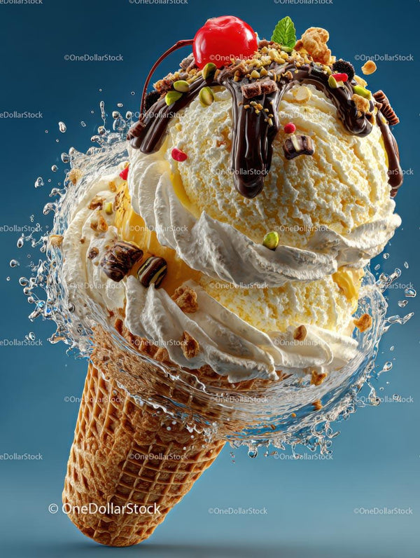 Delicious Ice Cream Cone with Chocolate and Cherry