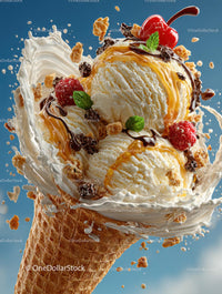 Delicious Ice Cream Cone with Colorful Toppings