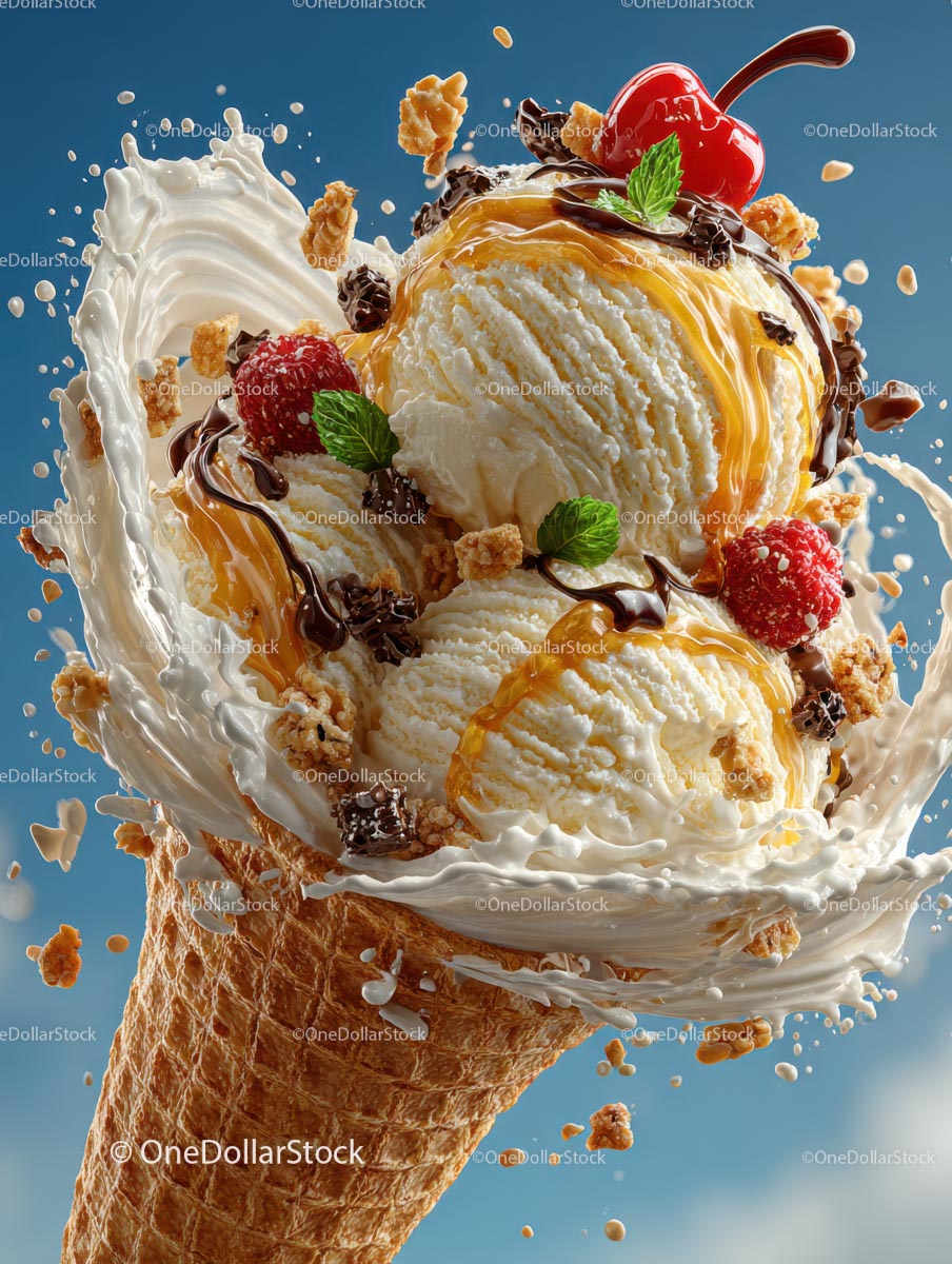 Delicious Ice Cream Cone with Colorful Toppings