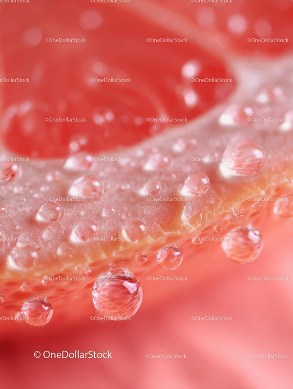 Macro Shot of Juicy Grapefruit Slice with Water Droplets