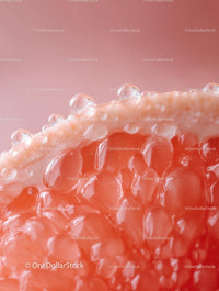 Macro Close-Up of Juicy Grapefruit Slice with Water Droplets
