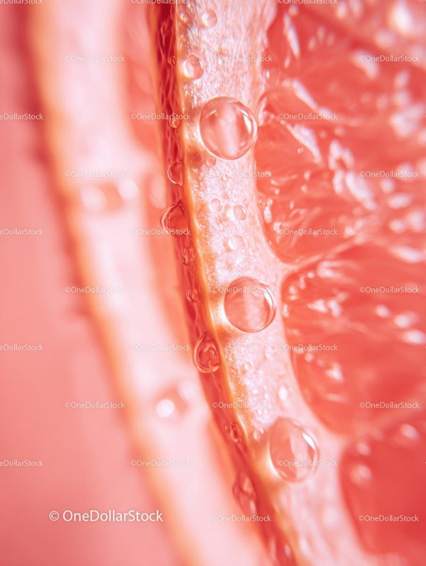 Macro Close-Up of a Juicy Grapefruit Slice with Droplets