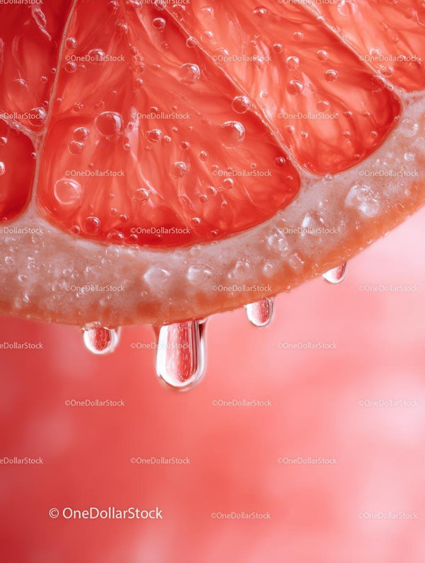 Macro Close-up of a Juicy Grapefruit Slice with Water Droplets