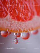 Macro Close-Up of Juicy Grapefruit Slice with Droplets