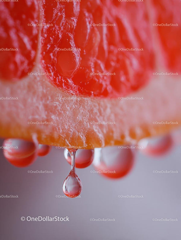 Macro Close-Up of Juicy Grapefruit Slice with Droplets