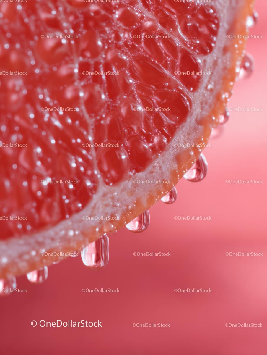 Close-Up of Juicy Grapefruit Slice with Droplets