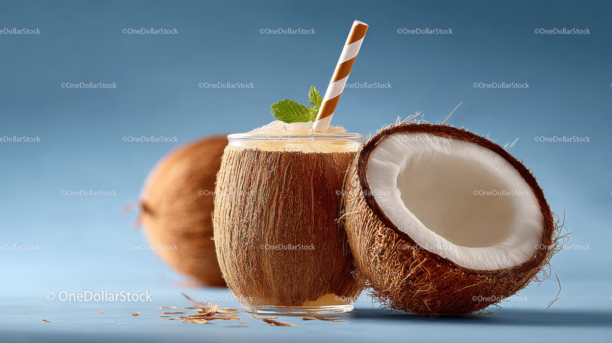 Refreshing Coconut Drink with Mint in Coconut Shell