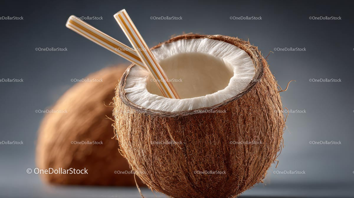 Refreshing Coconut Drink with Eco-Friendly Straws
